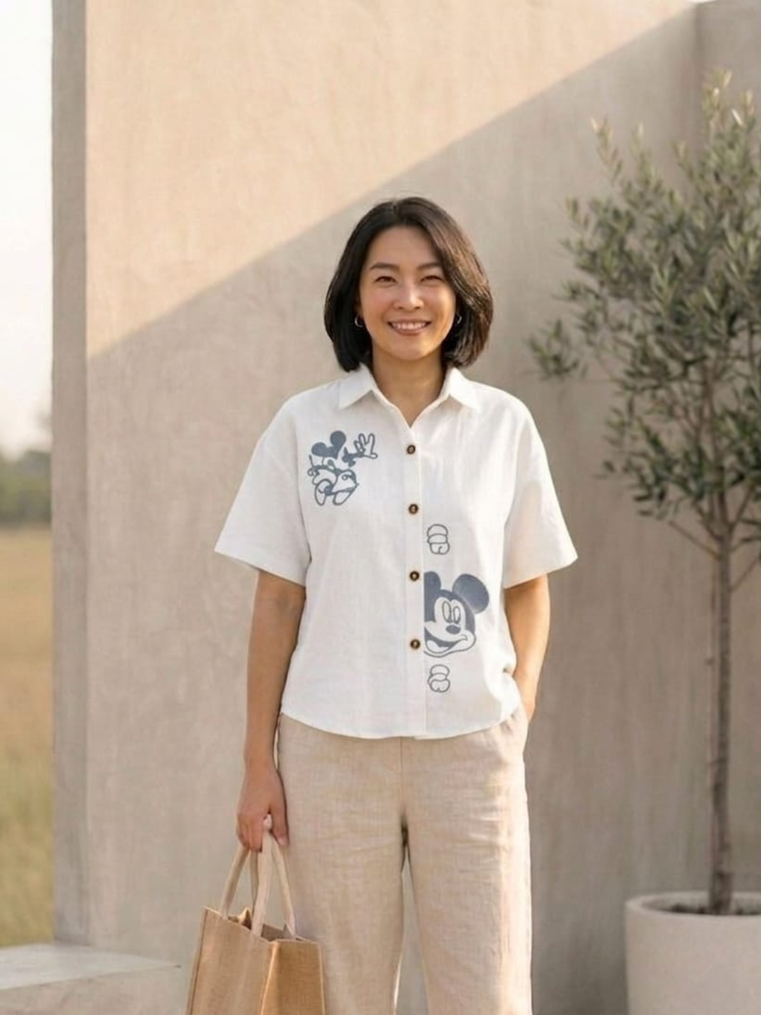Bernald Button Cotton - White