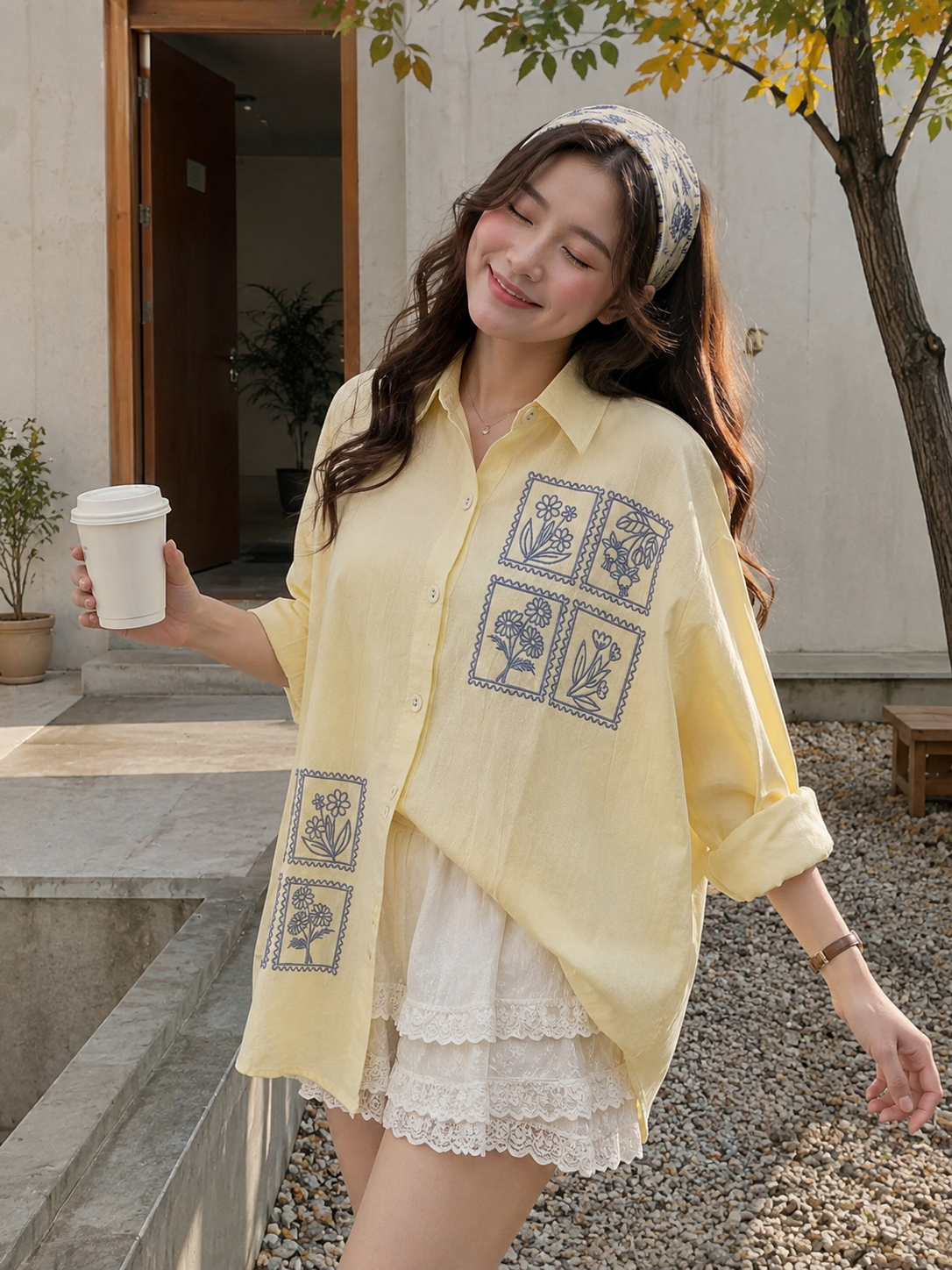 Potrait Flower Cotton Longsleeve - Yellow
