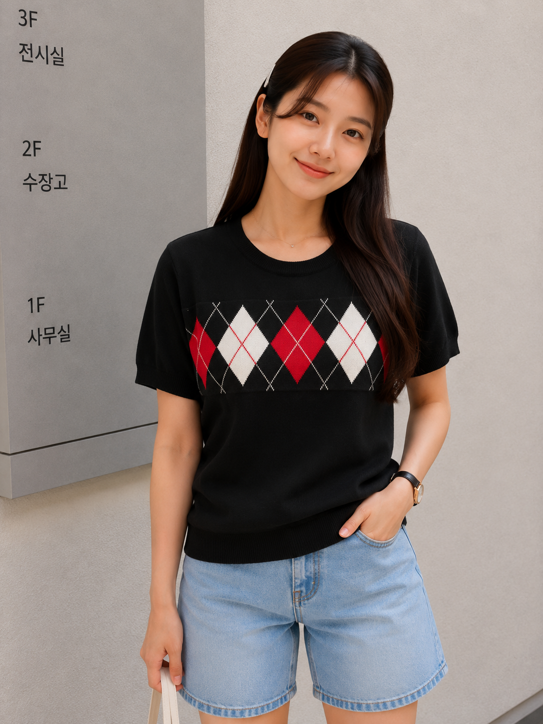 Pentagon Knit Top - Black