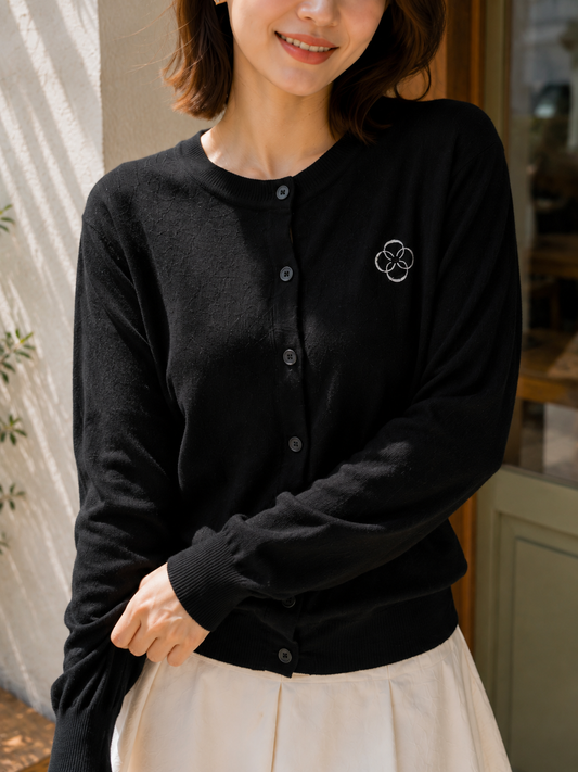 Sella Round Button Cardigan - Black