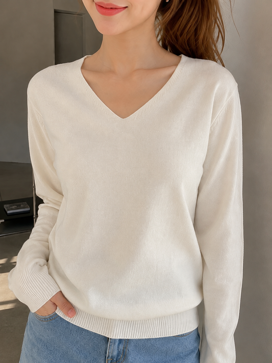 Nasya Vneck Knit Longsleeve - Cream