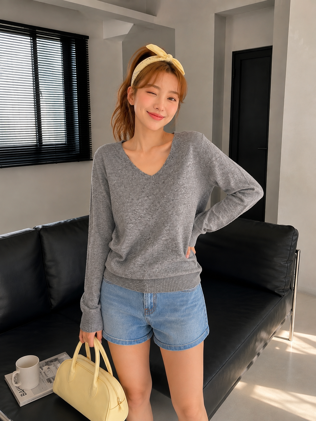 Nasya Vneck Knit Longsleeve - Grey