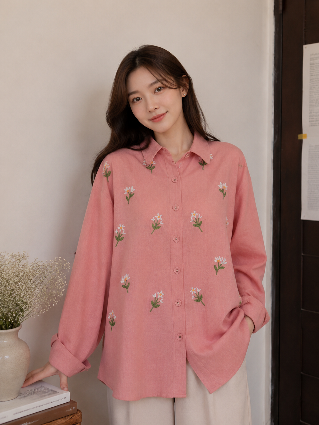 Yasa Flower Cotton Longsleeve - Pink