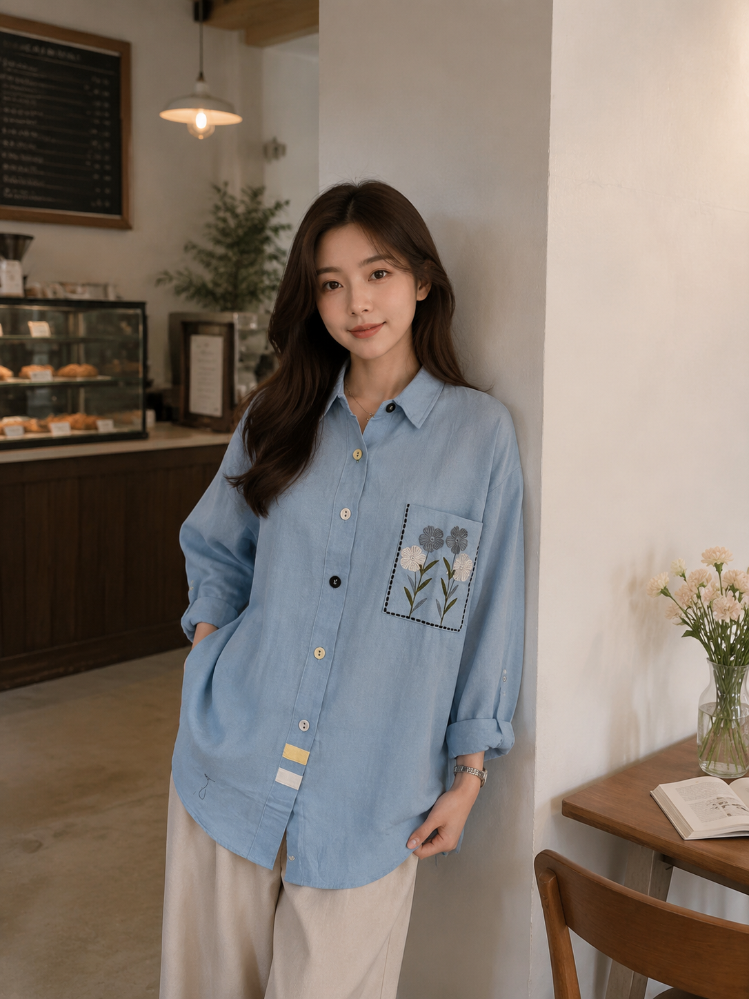 Nuria Flower Cotton Longsleeve - Blue