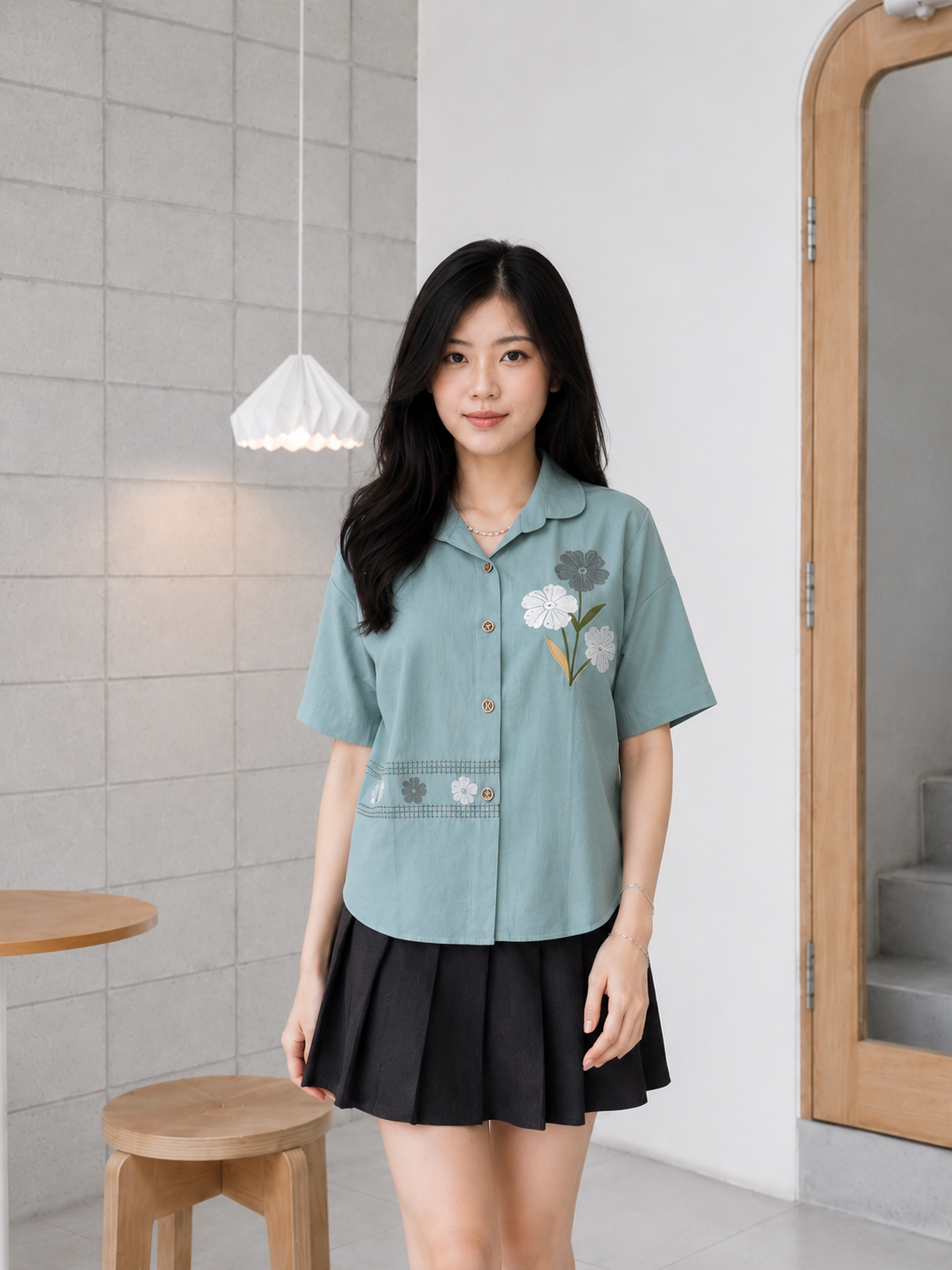 Makita Flower Cotton Shirt - Mint
