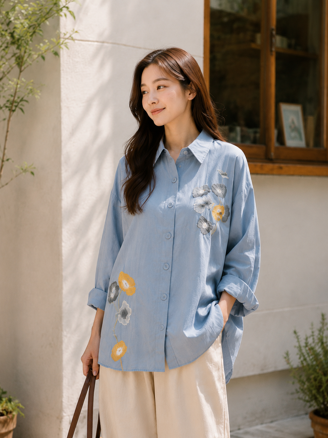 Elpha Flower Cotton Longsleeve - Blue