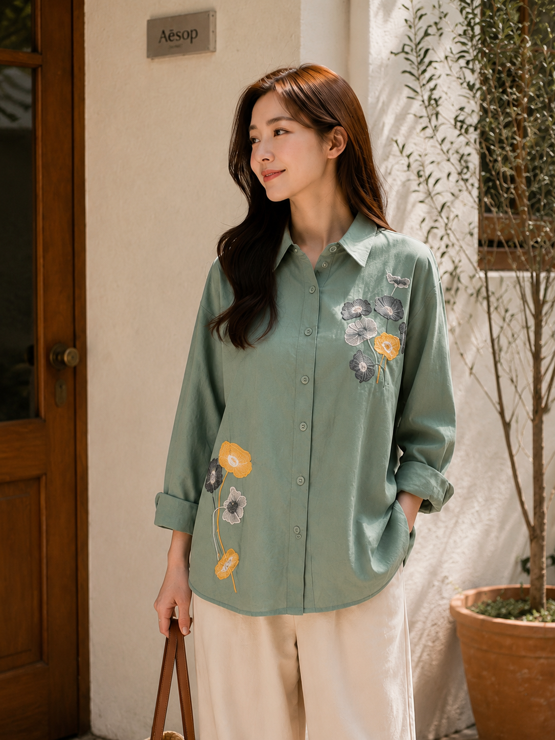 Elpha Flower Cotton Longsleeve - Mint