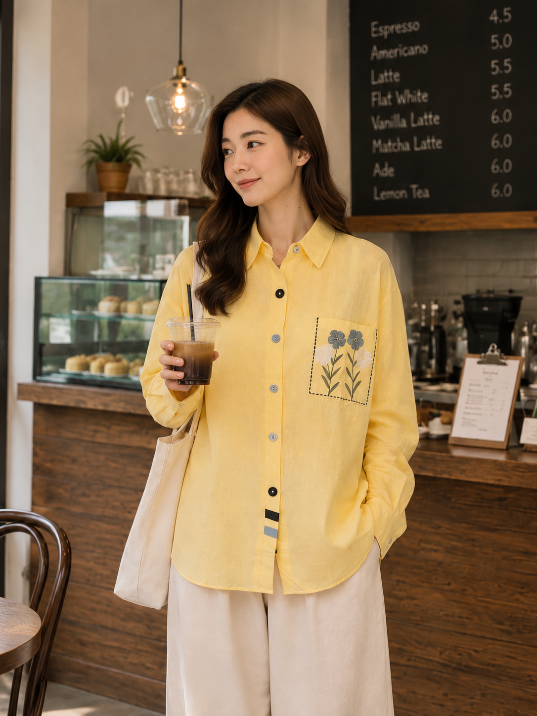 Nuria Flower Cotton Longsleeve - Yellow