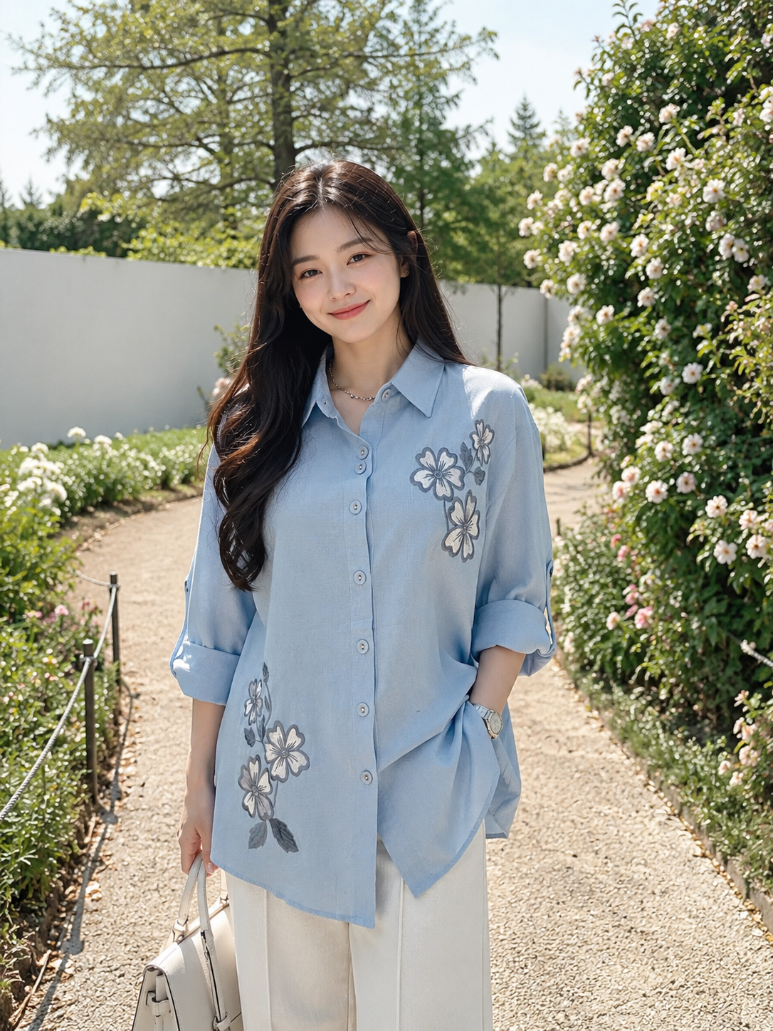 Mekari Flower Cotton Longsleeve - Blue