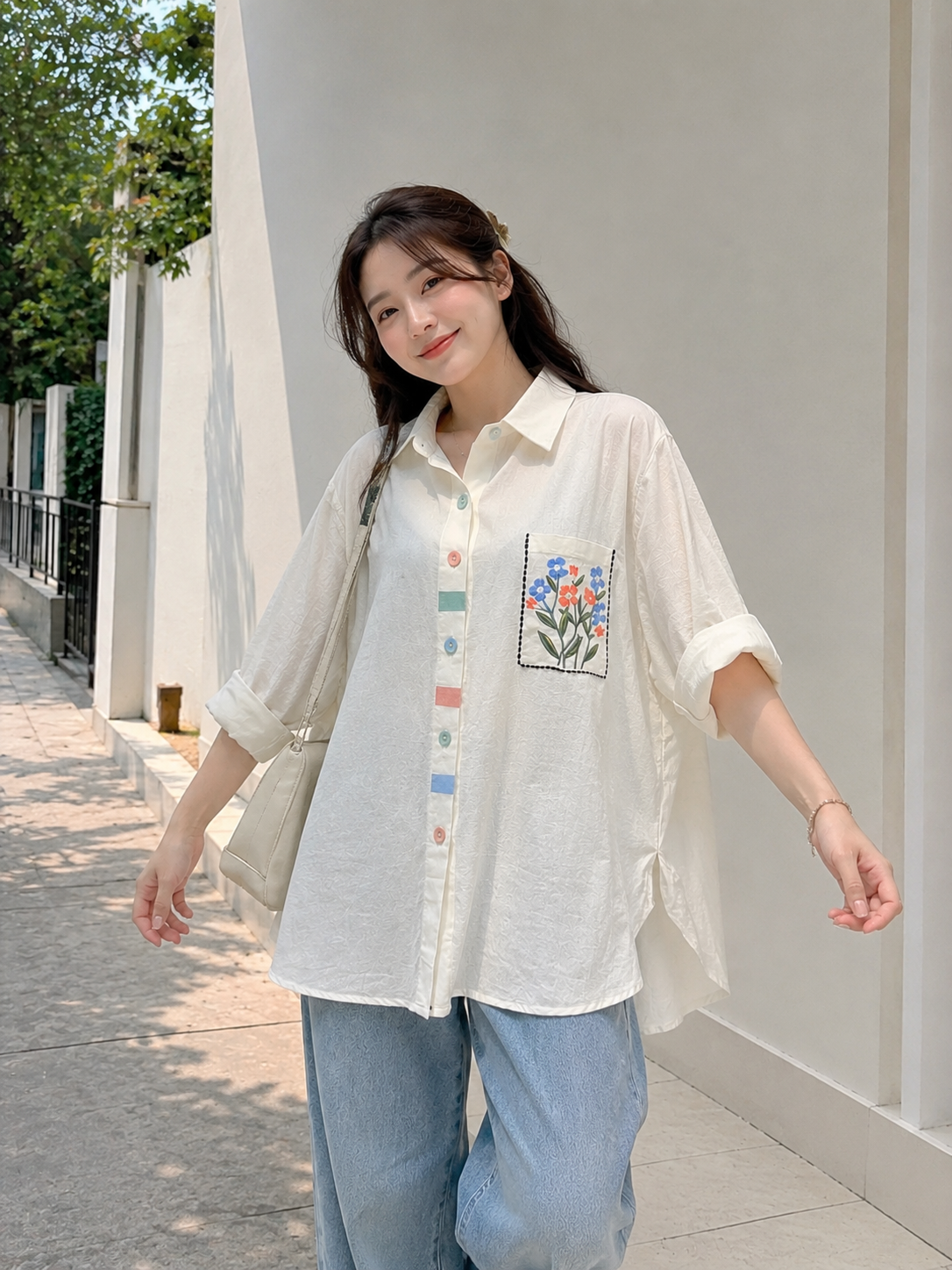 Colourful List Cotton Longsleeve - White