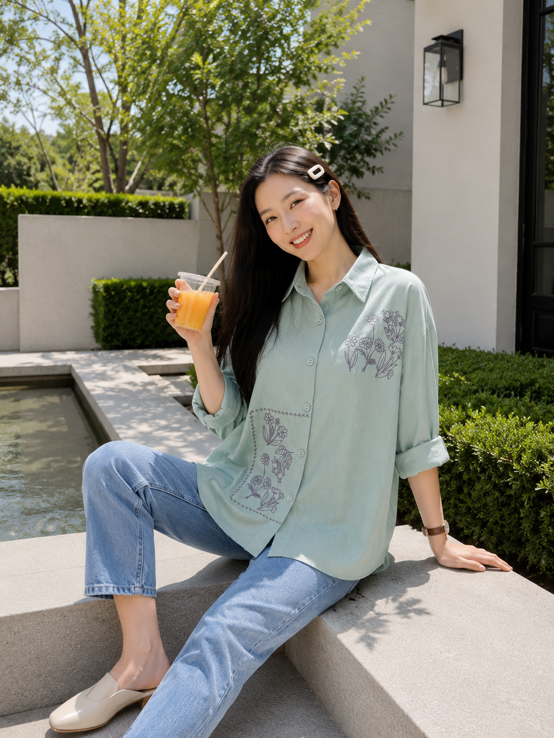 Selva Flower Cotton Longsleeve - Mint