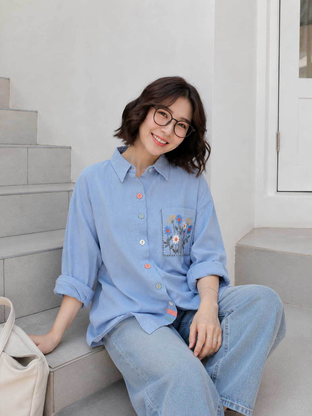 Andres Pocket Cotton Longsleeve Shirt - Blue