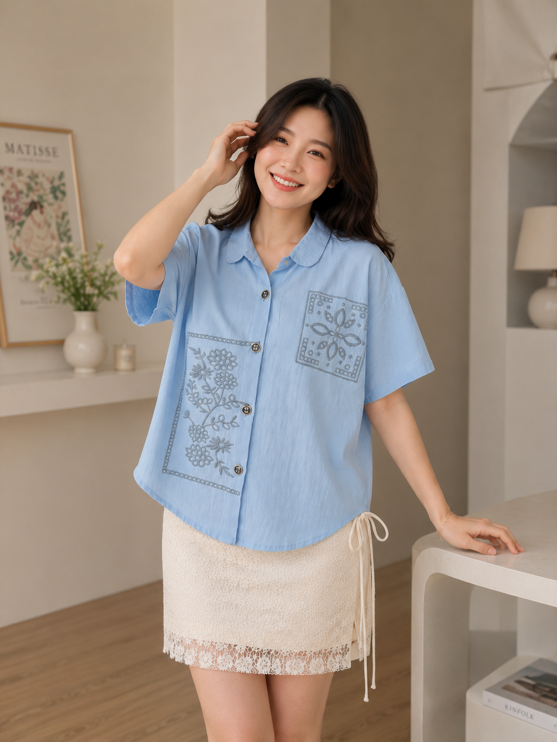 Eruna Pocket Cotton Shirt - Blue