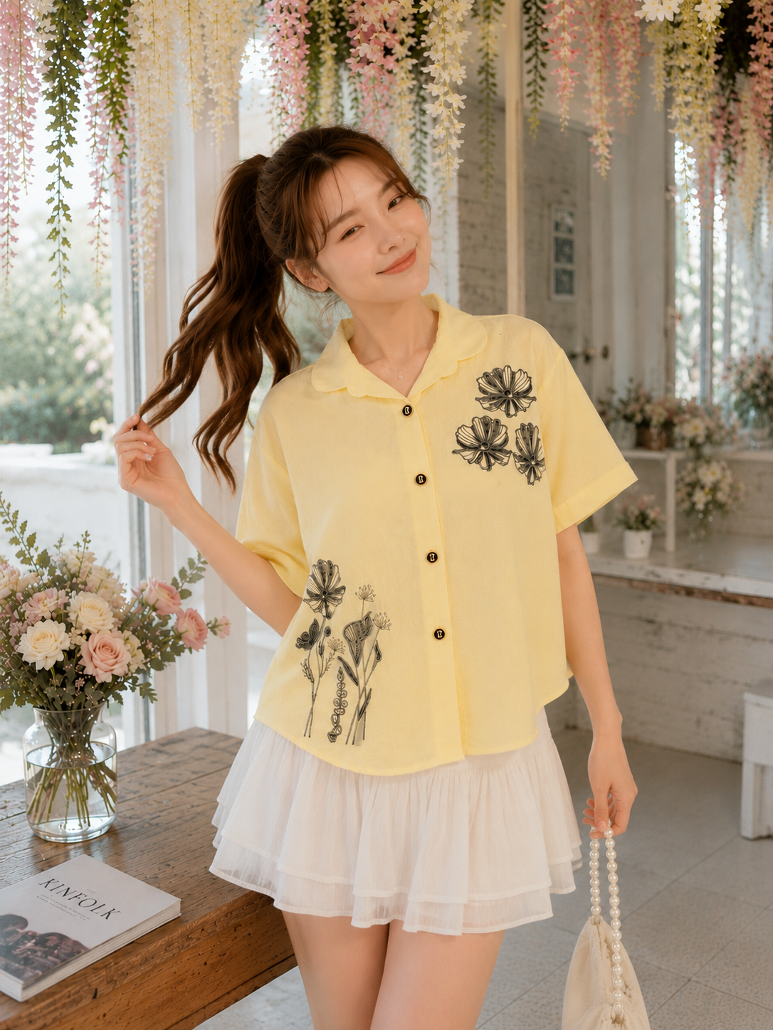 Valentina Button Cotton Shirt - Yellow