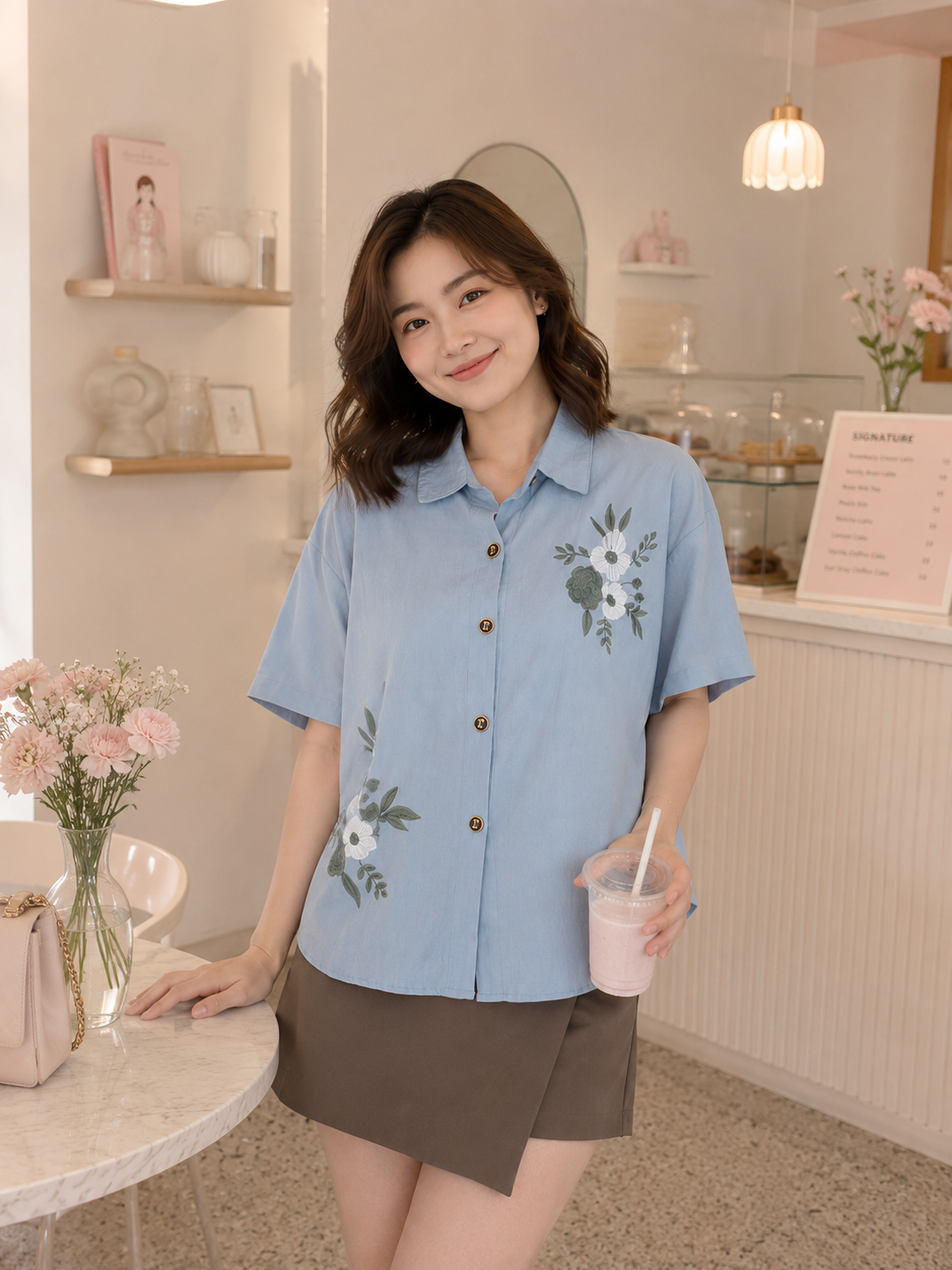 Mima Button Cotton Shirt - Blue