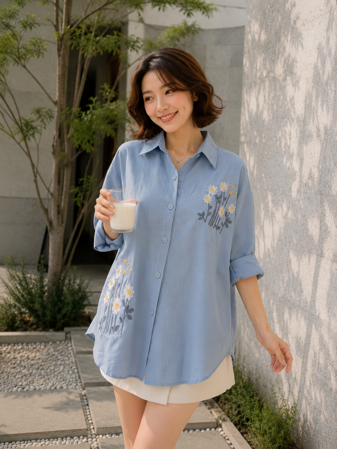 Kresa Flower Cotton Longsleeve - Blue