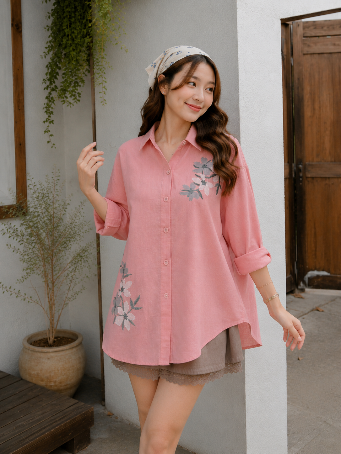 Miles Flower Cotton Longsleeve - Pink