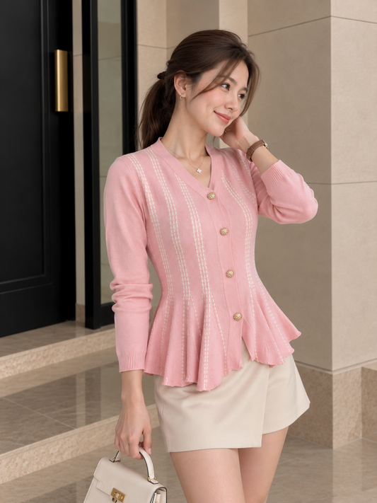 Aysel Peplum Knit Cardigan - Pink