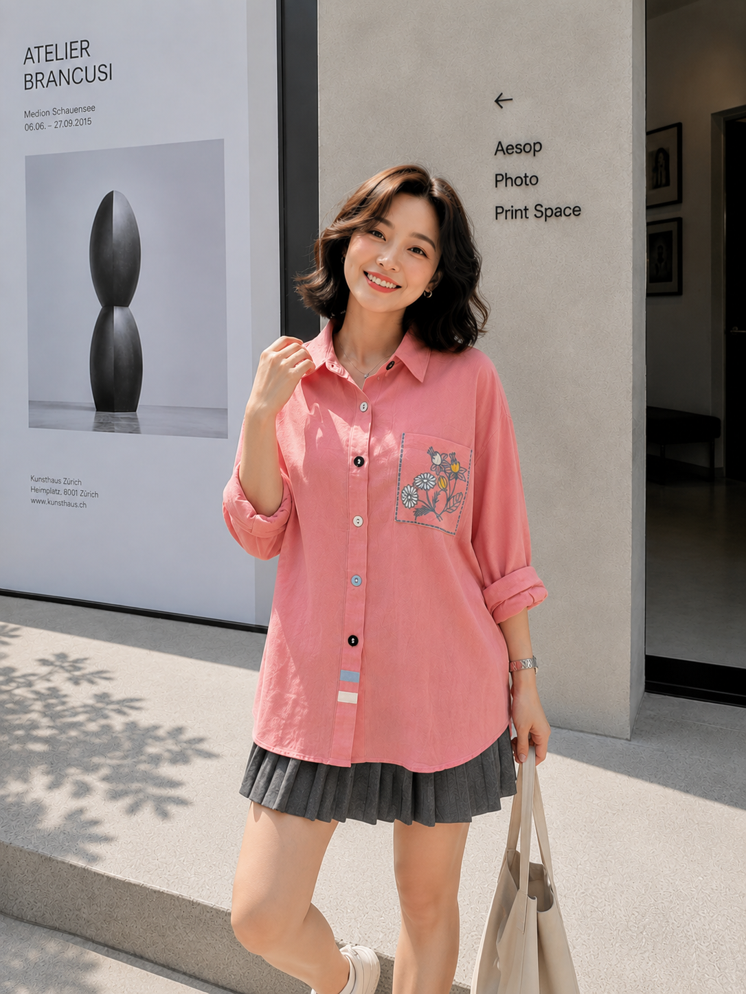 Triya Pocket Cotton Longsleeve - Pink