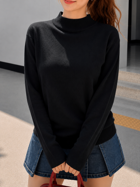 Tena Round Knit Longsleeve - Black