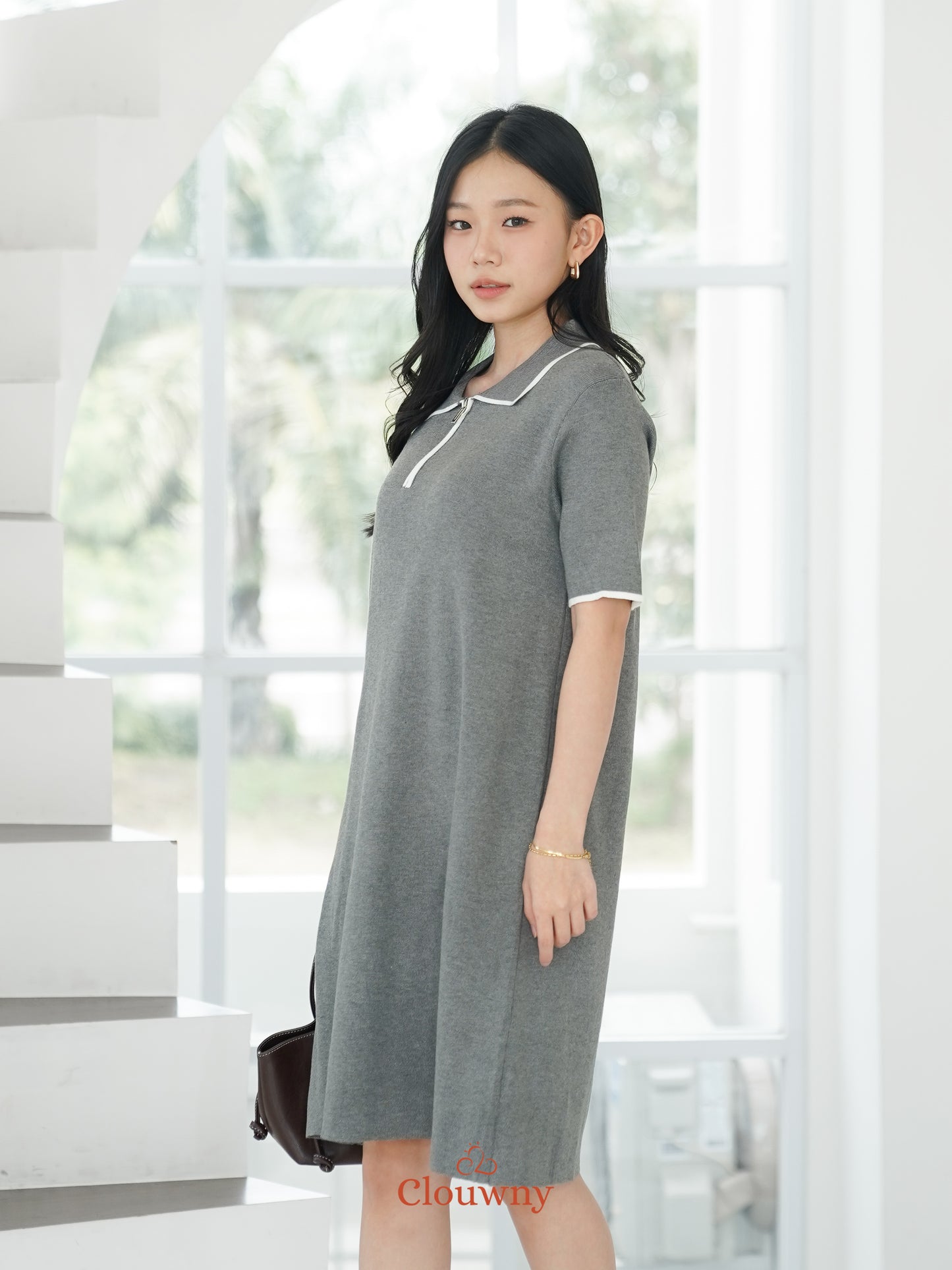 Marda Polo Knit Dress - Grey