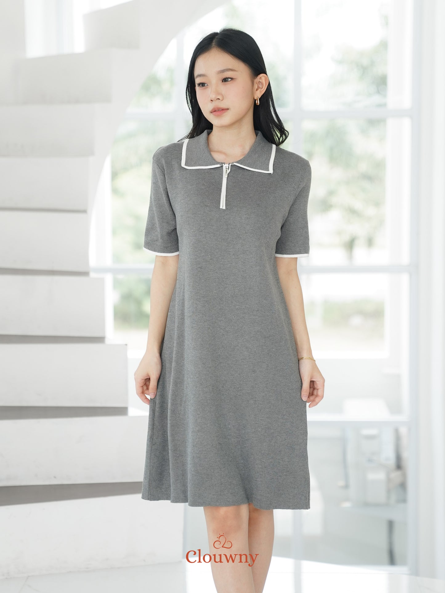 Marda Polo Knit Dress - Grey