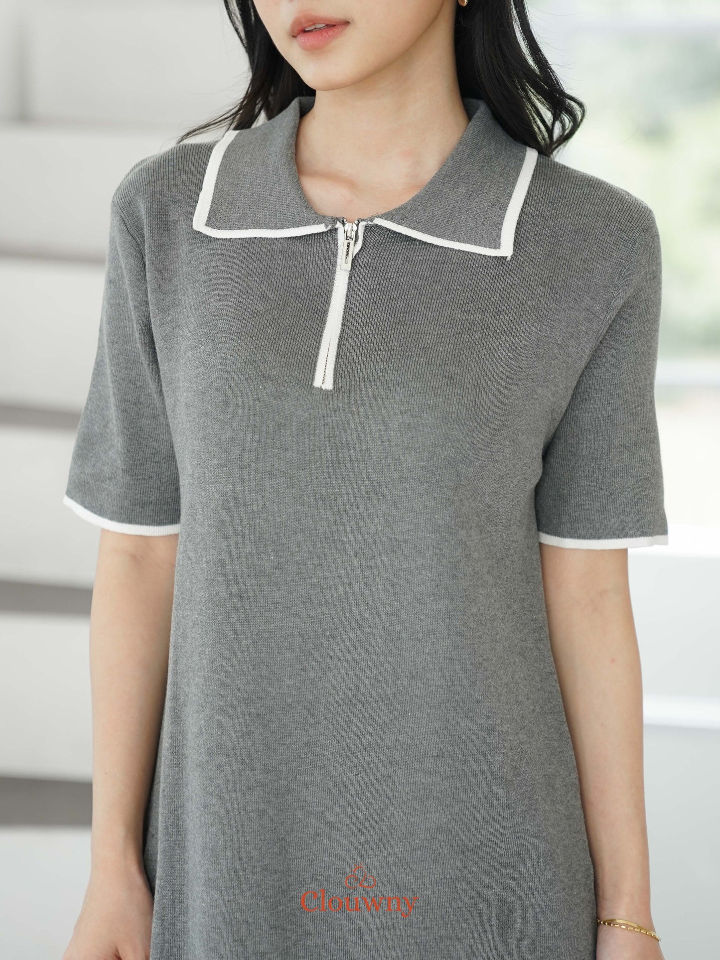 Marda Polo Knit Dress - Grey