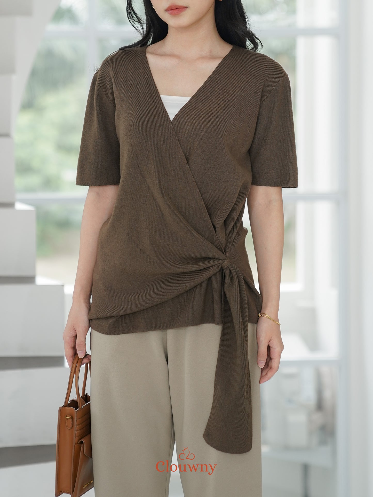 Yala Bow Knit Top - Coffee