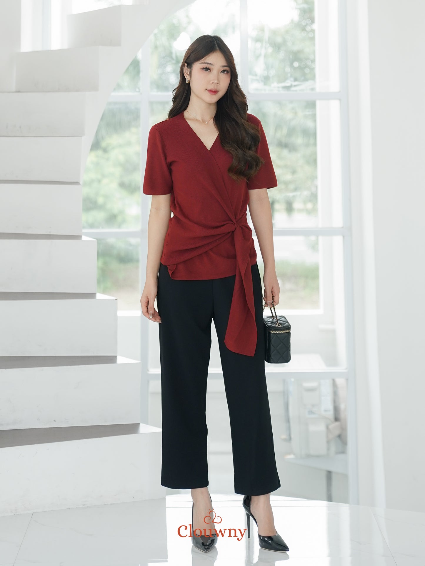 Yala Bow Knit Top - Maroon
