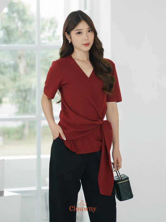 Yala Bow Knit Top - Maroon