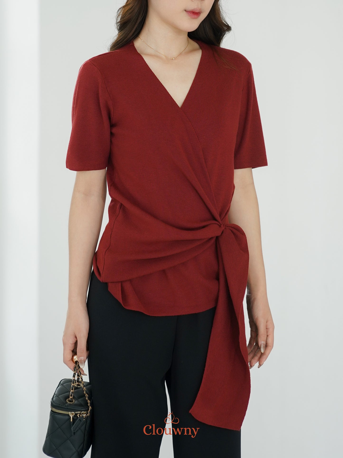 Yala Bow Knit Top - Maroon