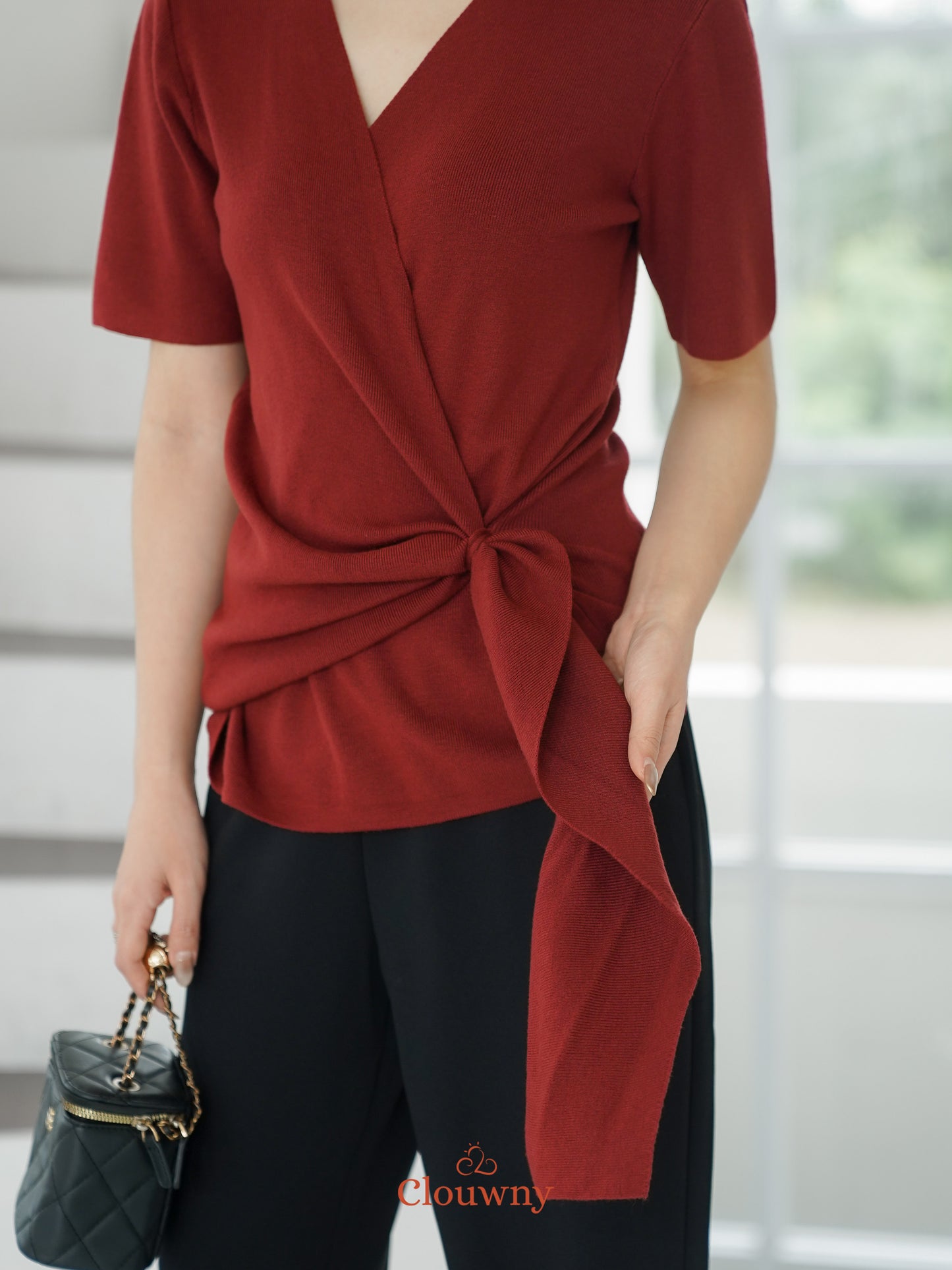 Yala Bow Knit Top - Maroon