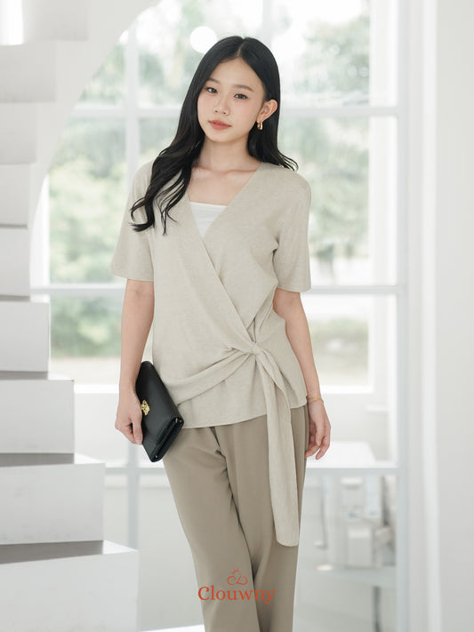 Yala Bow Knit Top - Khaki
