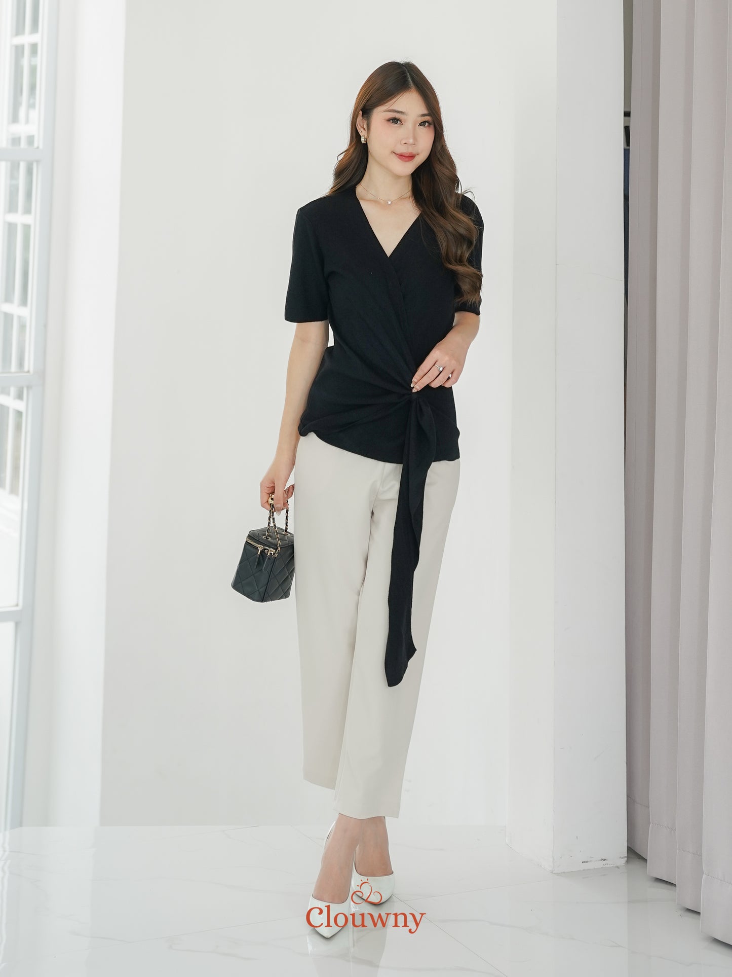 Yala Bow Knit Top - Black