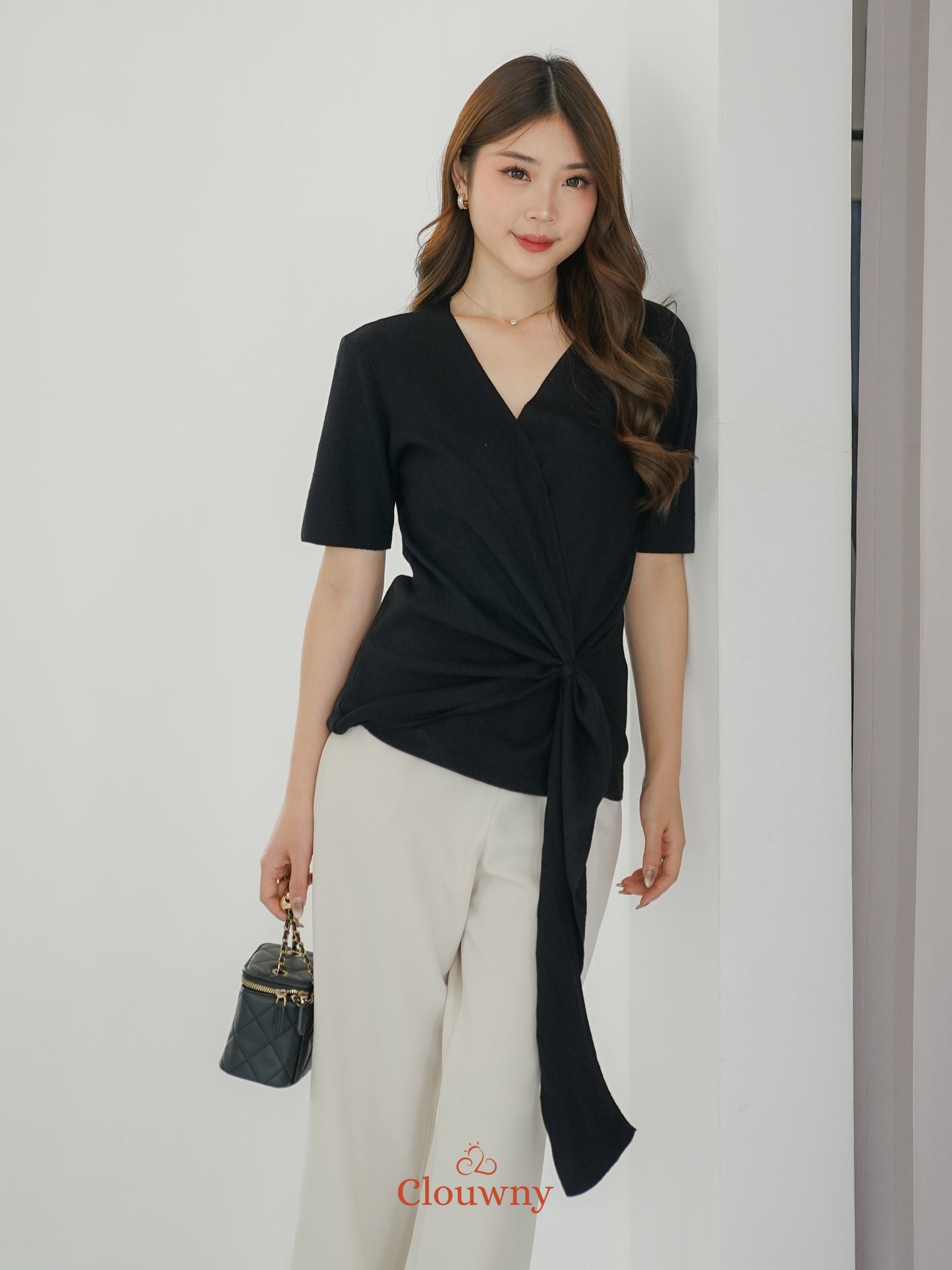 Yala Bow Knit Top - Black
