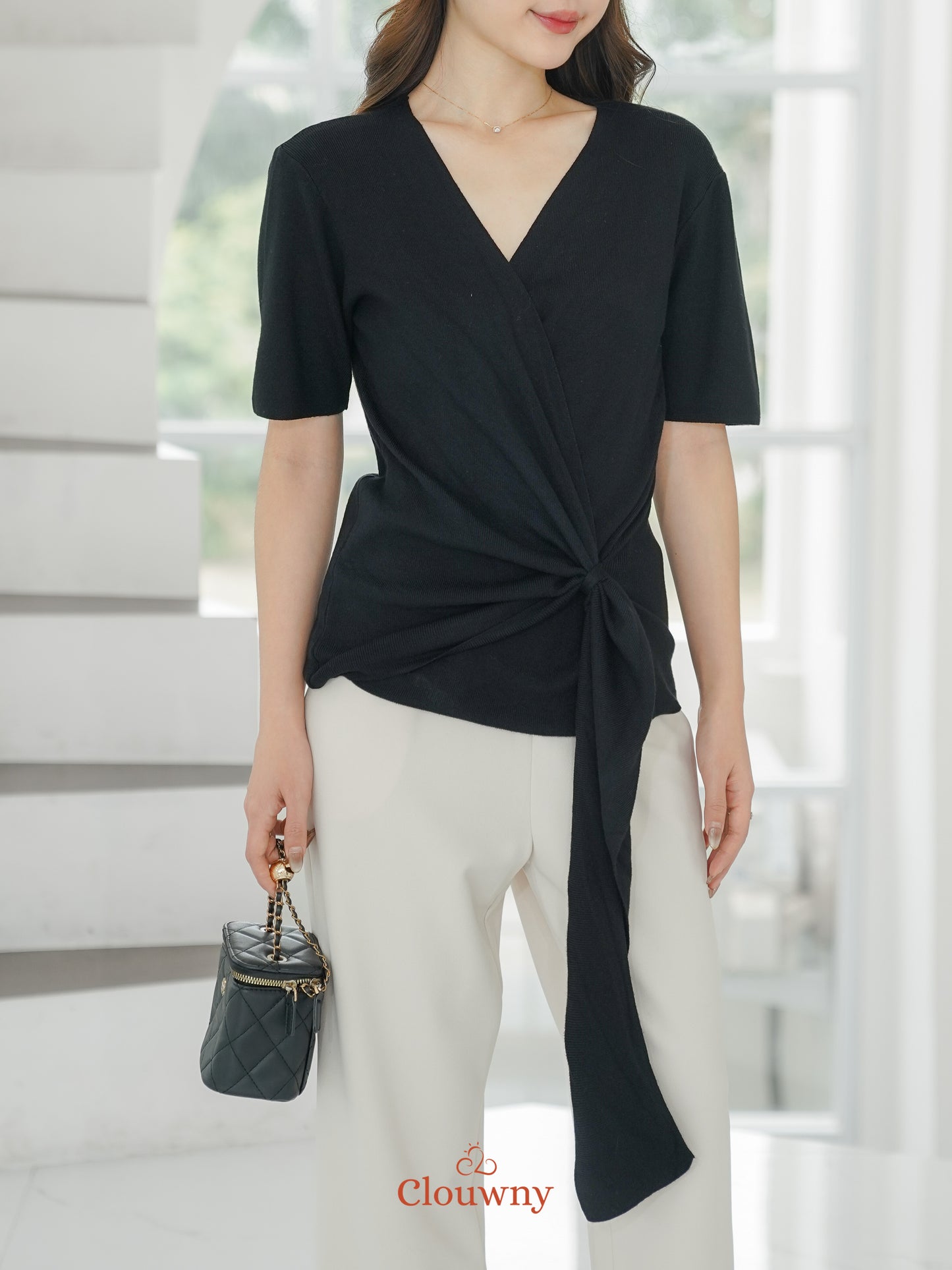 Yala Bow Knit Top - Black
