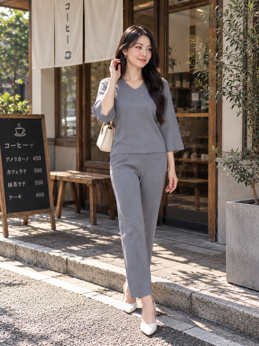 Dreson Vneck Knit Set - Grey