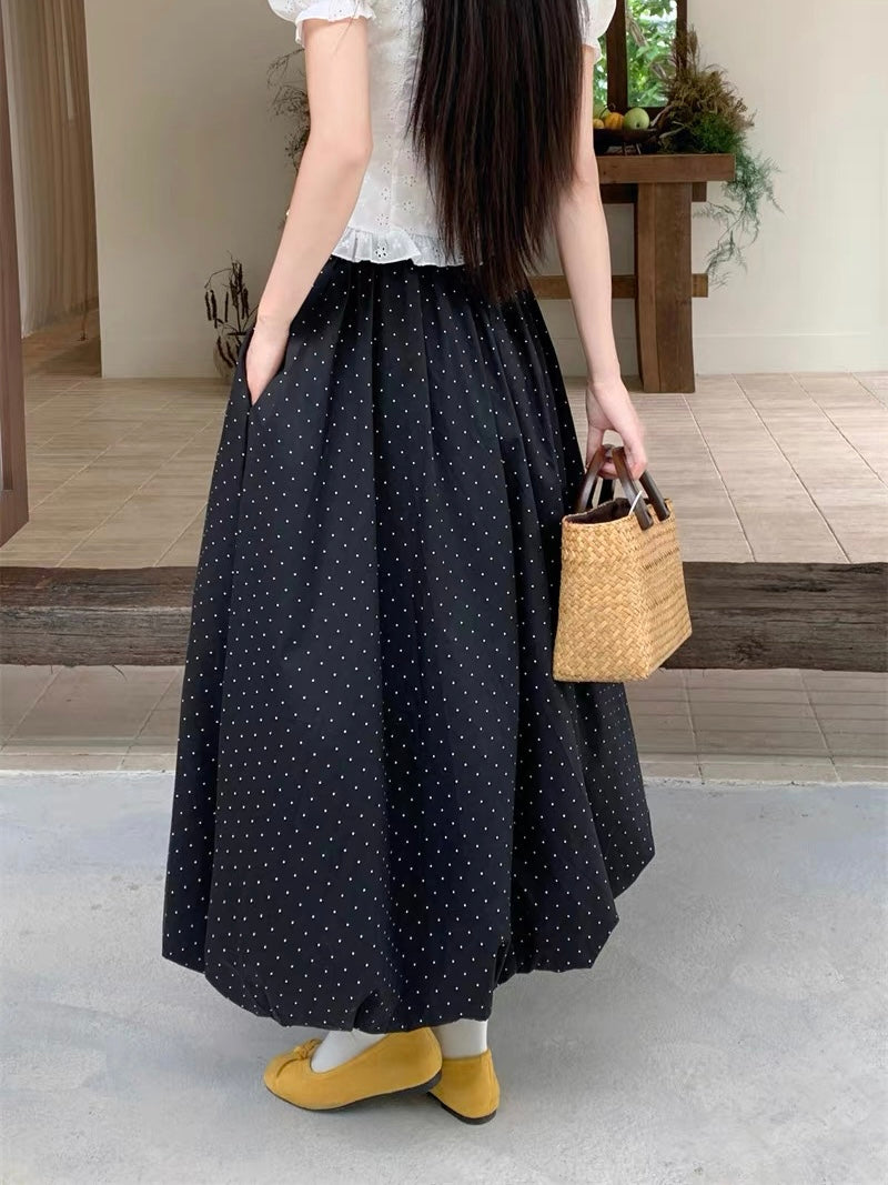 Elowen Ballon Skirt - Black Polka