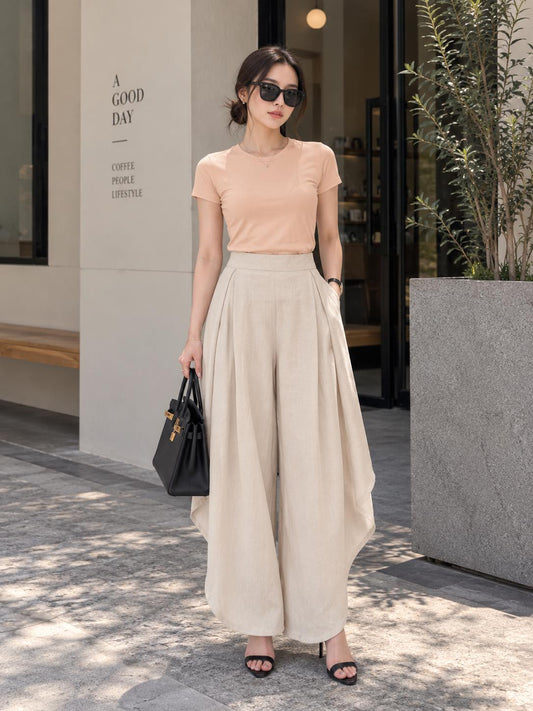 Genis Cullotes Slit Pants - Ivory Cream