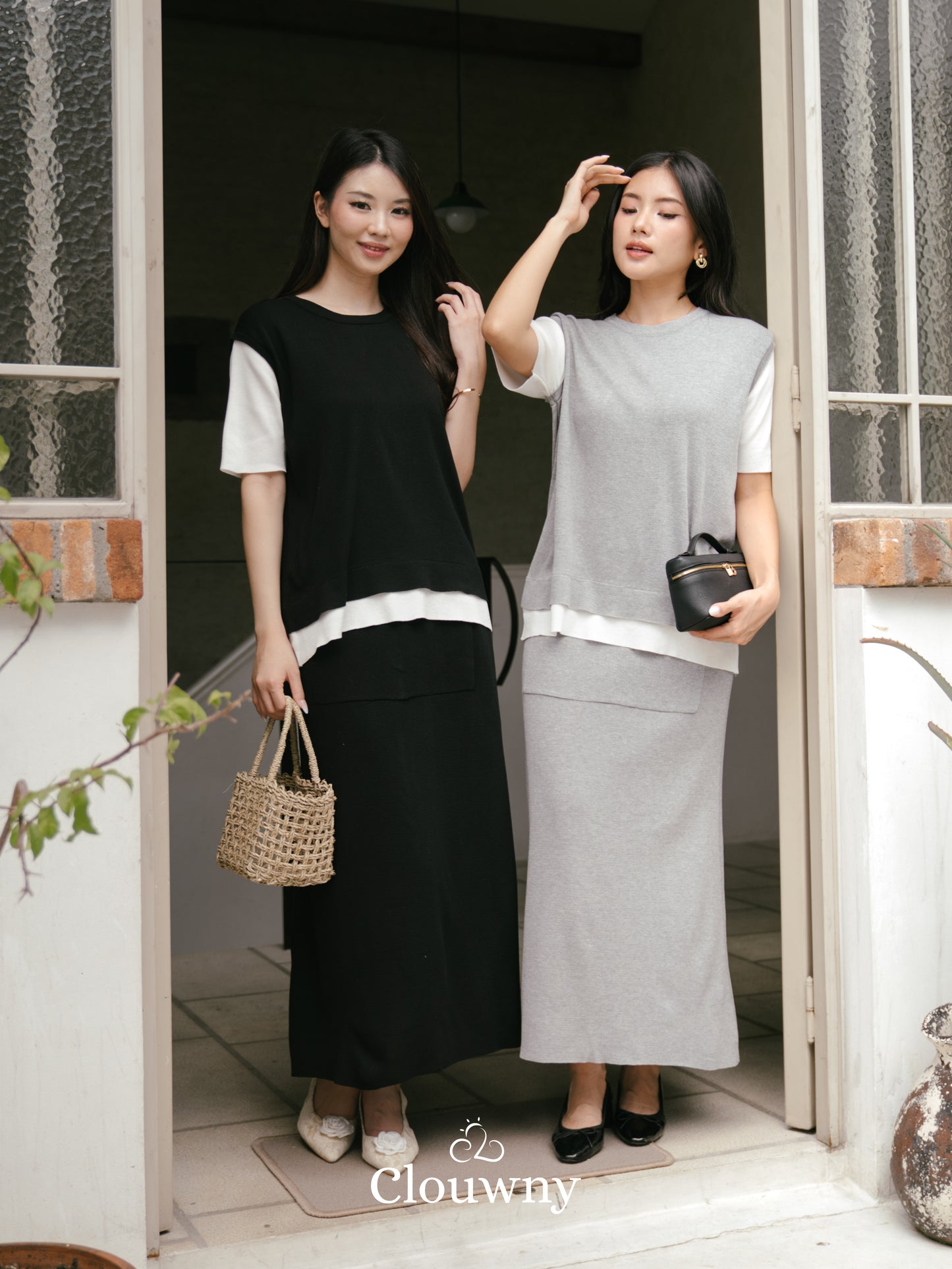 Virna Combi Knit Set - Black