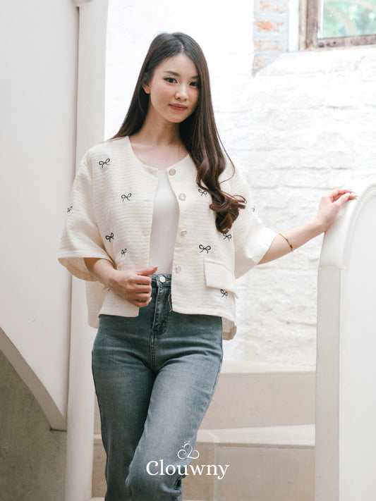 Emery Ribbon Tweed Top - Broken White