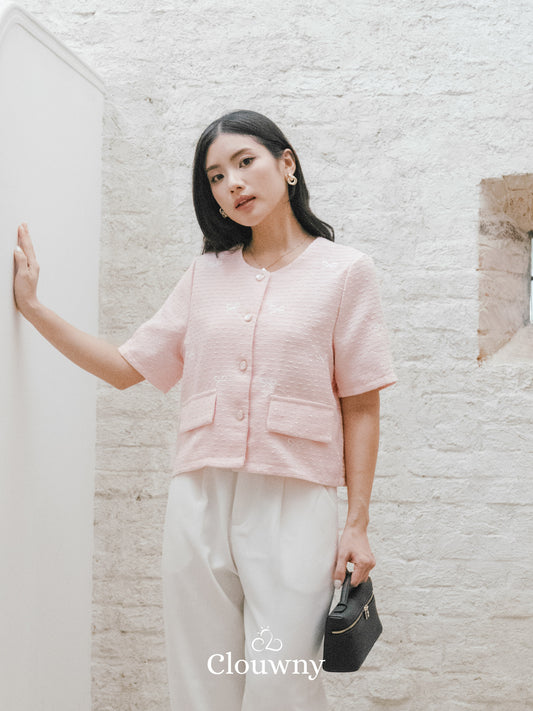 Emery Ribbon Tweed Top - Pink