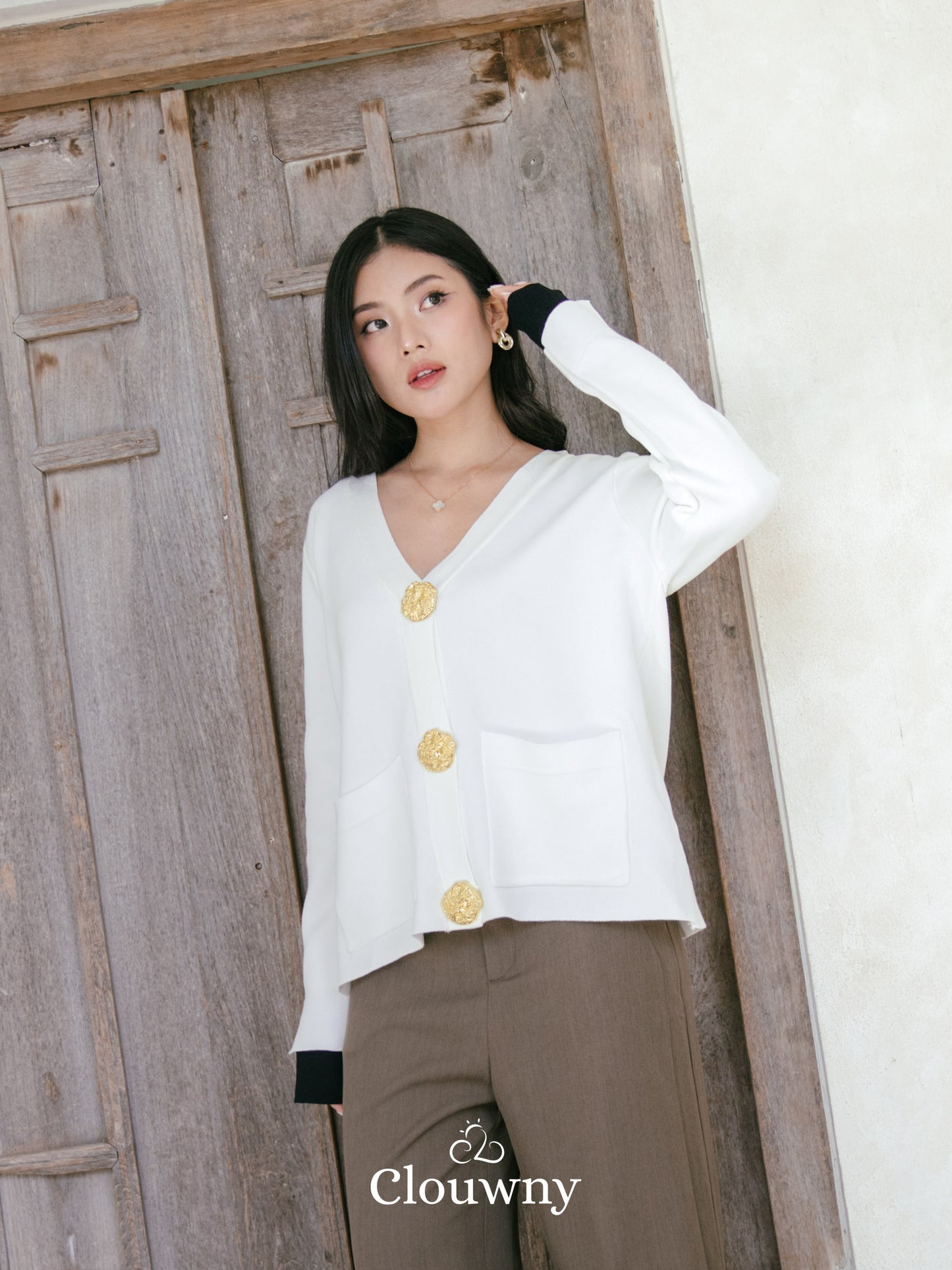 Grace Button Cardigan - White