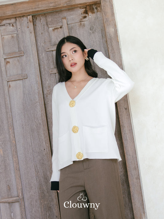 Grace Button Cardigan - White