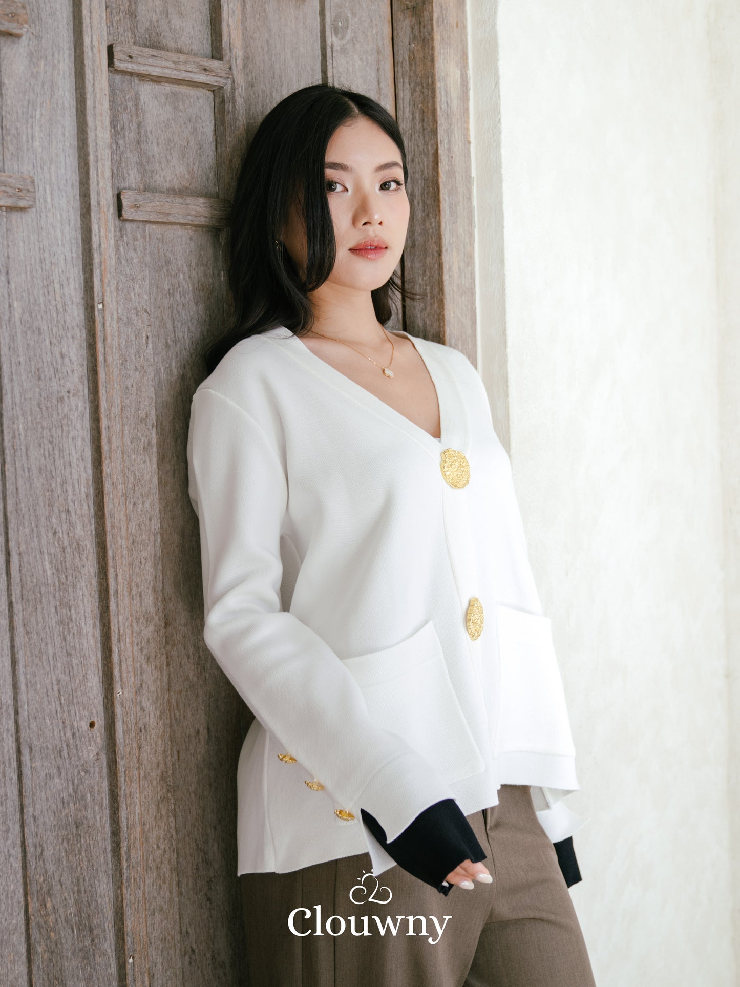 Grace Button Cardigan - White