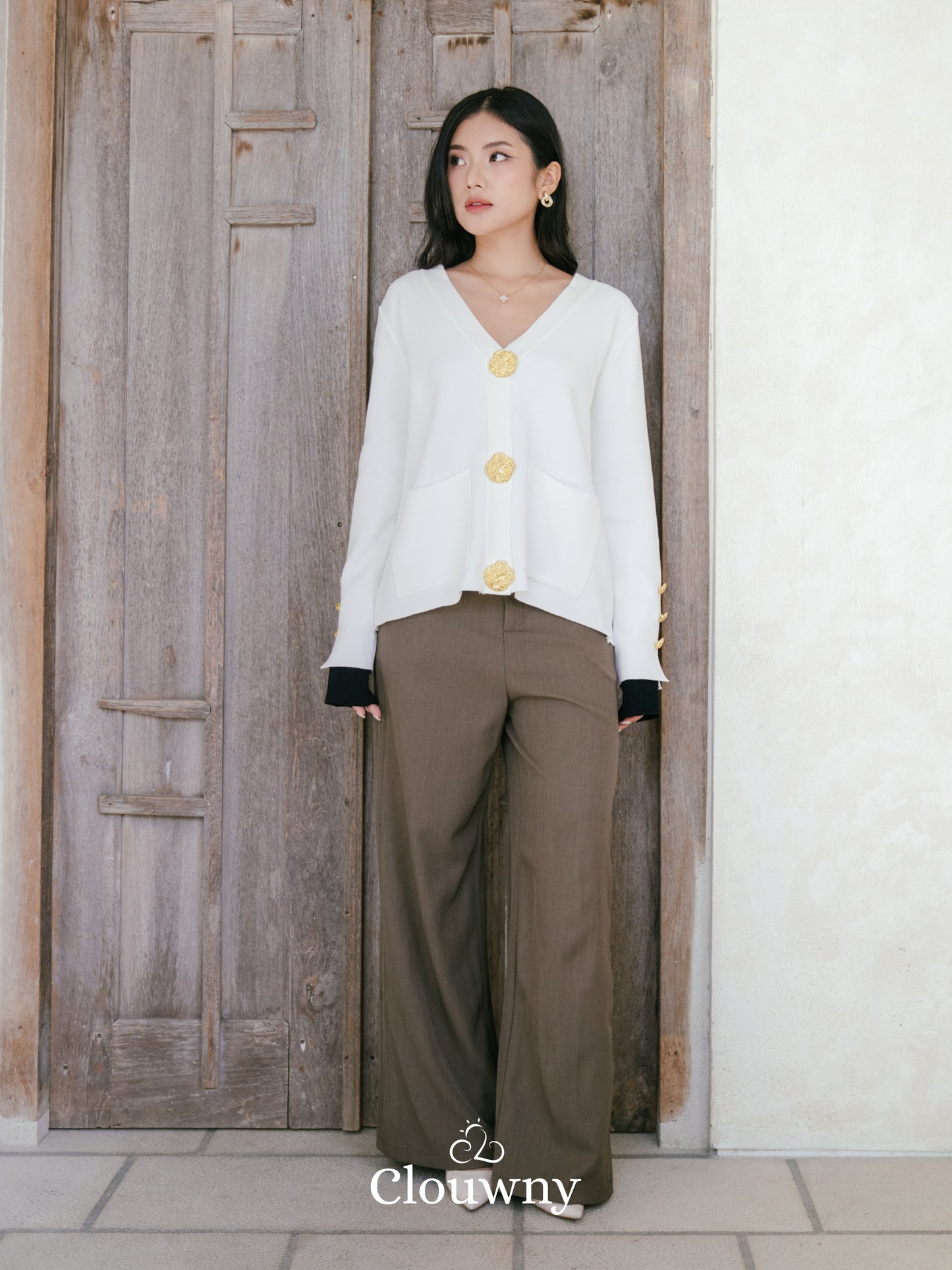 Grace Button Cardigan - White
