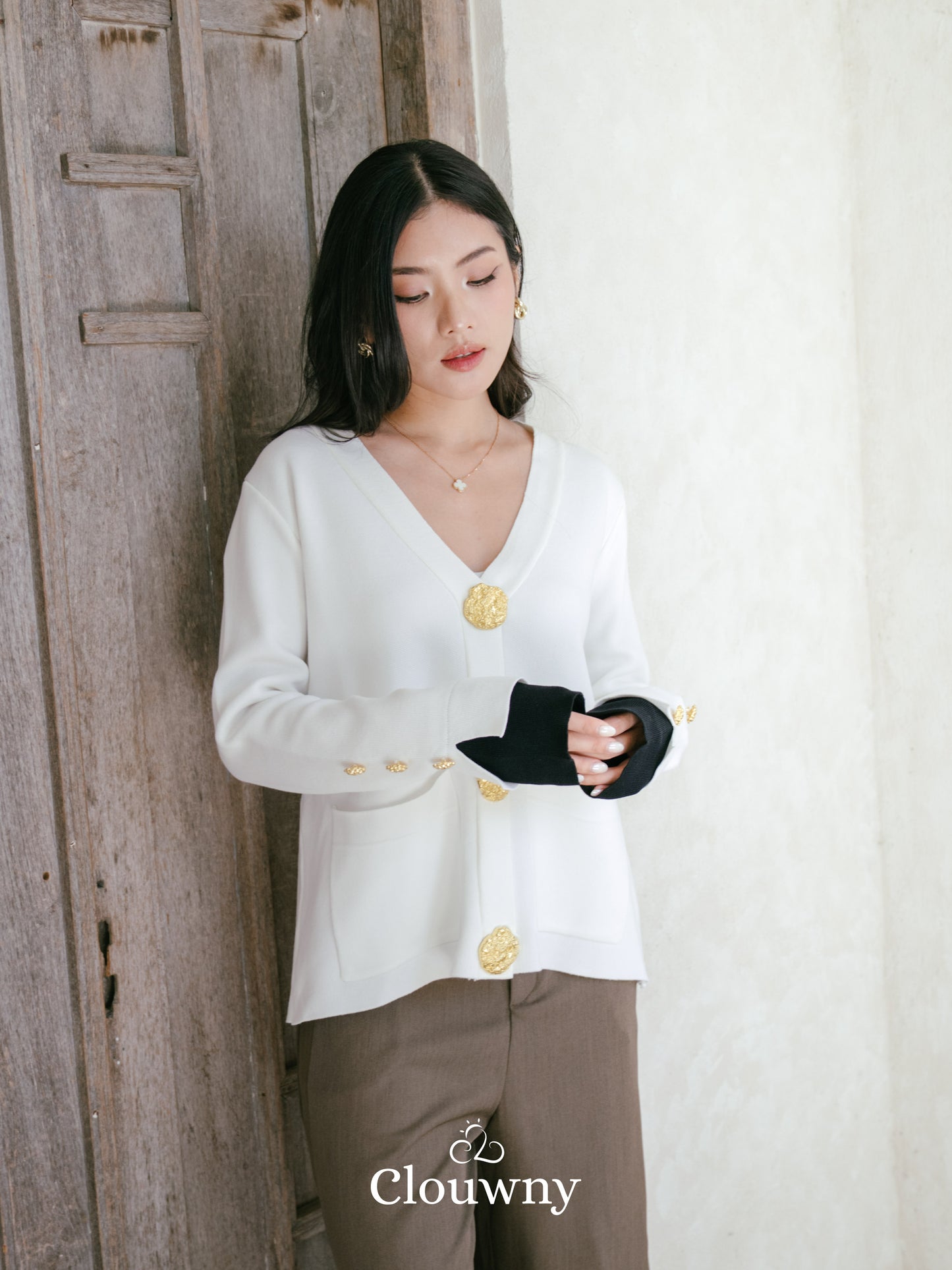 Grace Button Cardigan - White
