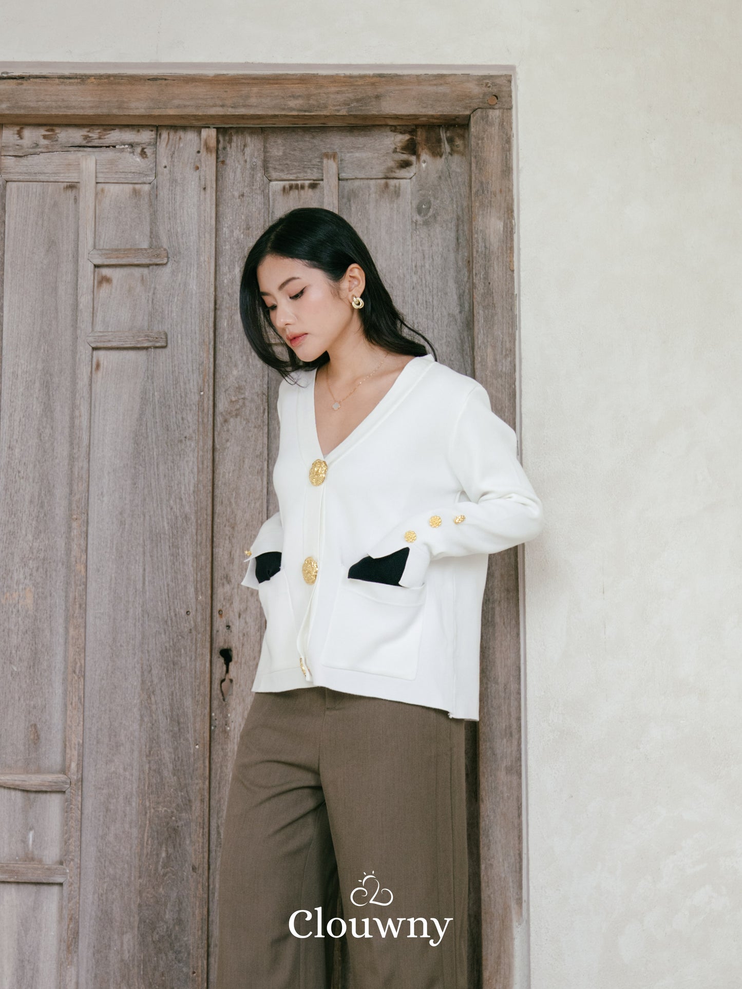 Grace Button Cardigan - White
