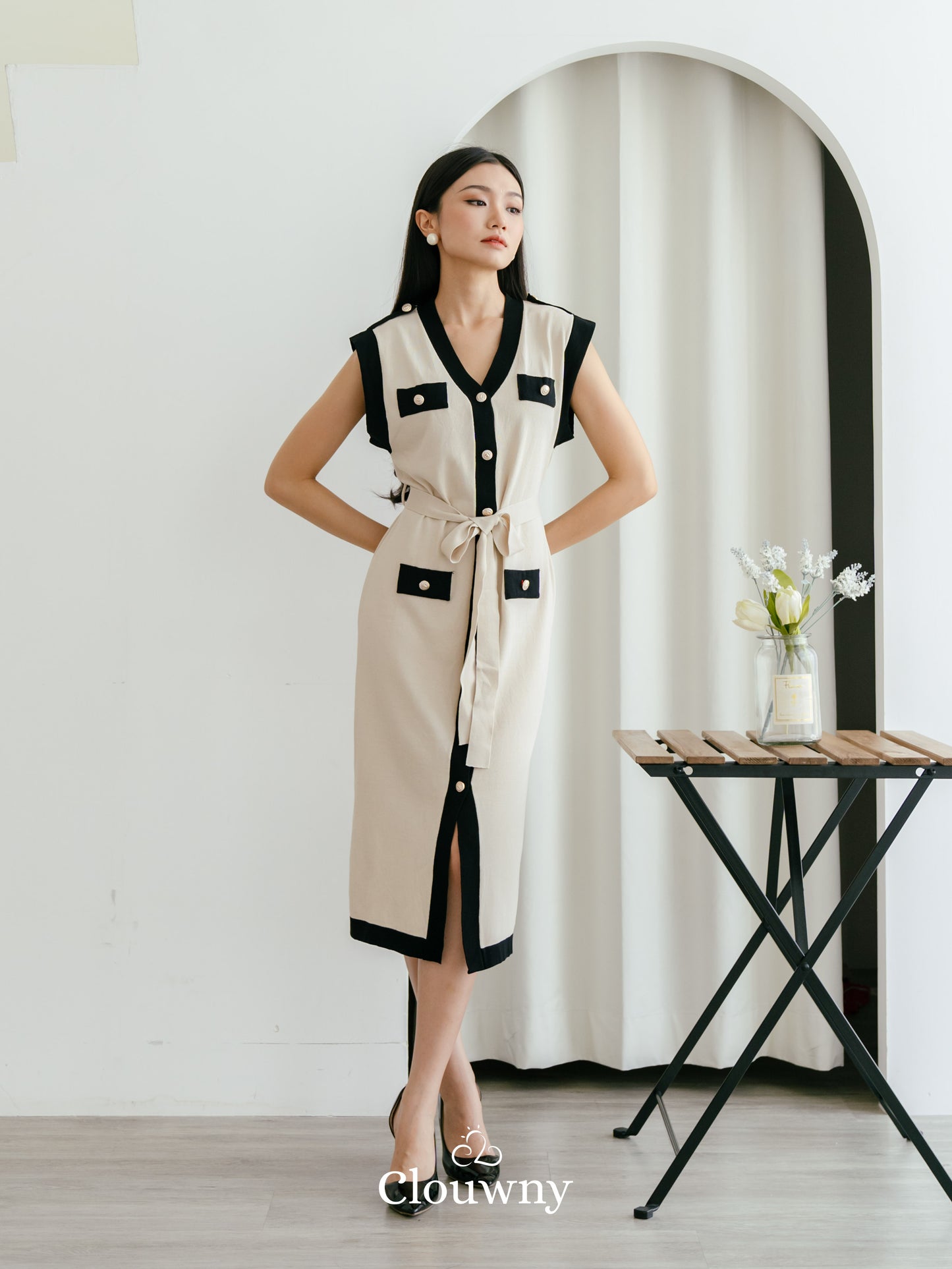Mirai Belt Knit Dress - Cream
