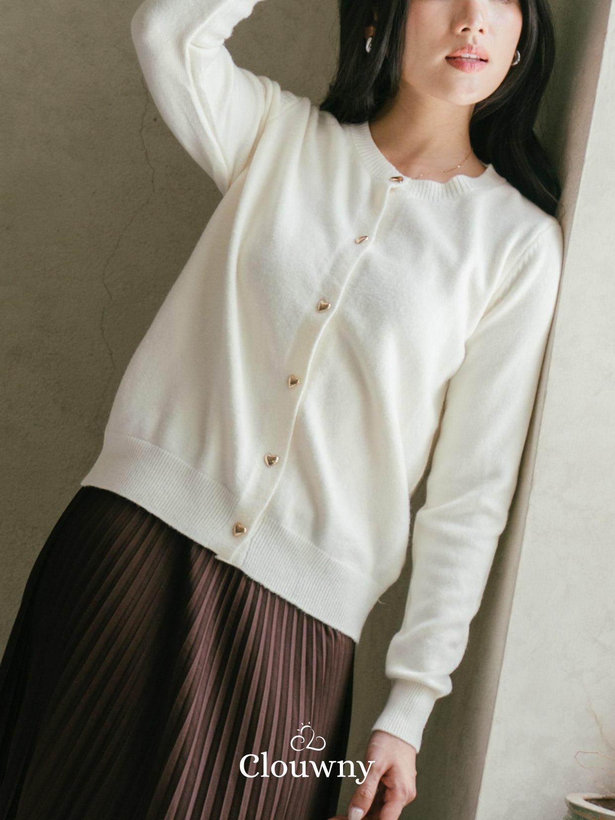 Heart Button Cardigan - Broken White